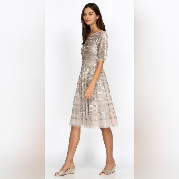Johnny Was Champagne Beaded Mesh Dress Sz 8 NWT - Picture 3 of 13